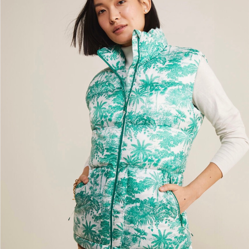 Vineyard Vines Green Palm Print Puffer Vest